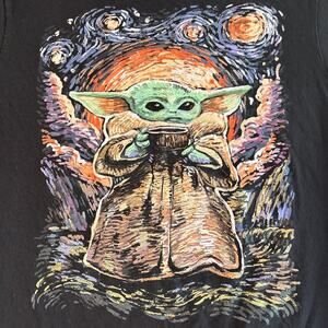 STAR WARS The MANDALORIAN YODA Van Gogh Starry Night THE CHILD Tshirt Black Sz M